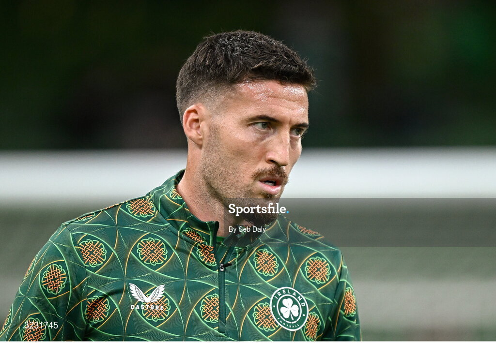 6 September 2025; Matt Doherty of Republic of Ireland before the FIFA World Cup 2026 Group F qualifying match between Republic of Ireland and Hungary at the Aviva Stadium in Dublin. Photo by Seb Daly/Sportsfile