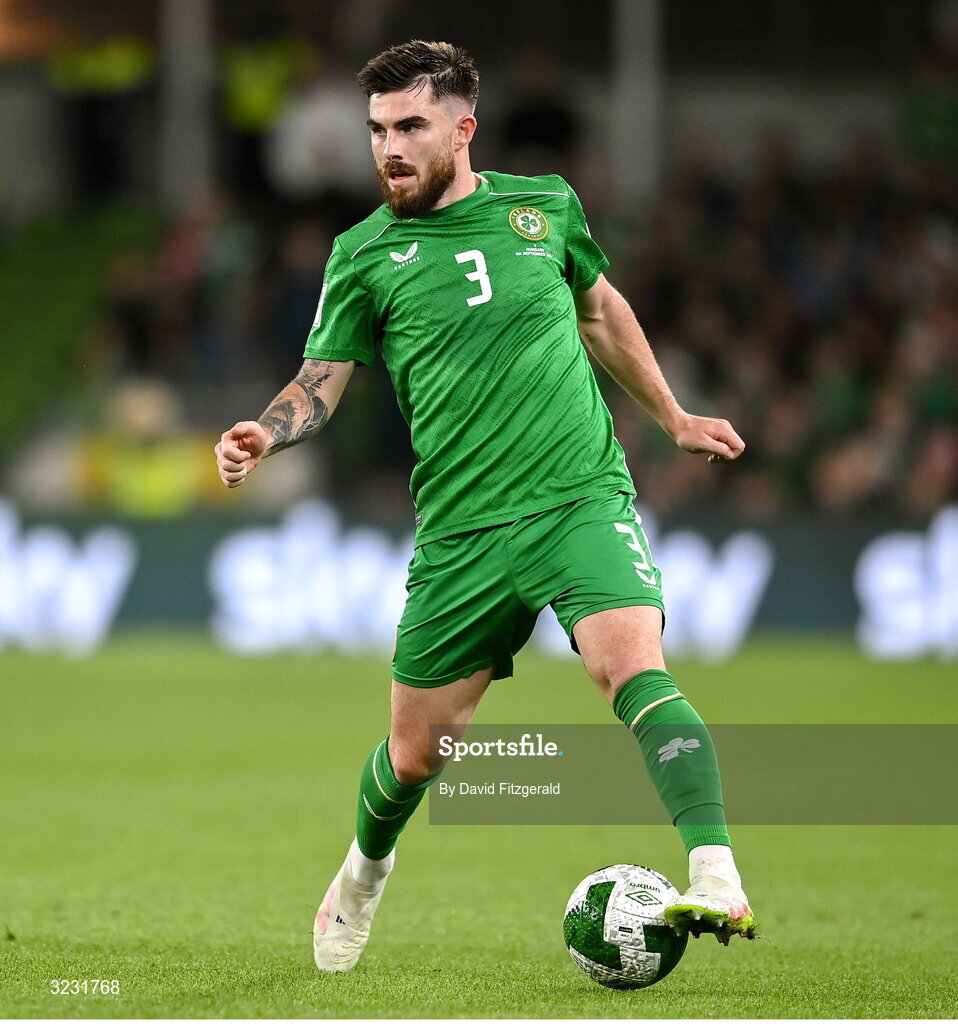 6 September 2025; Ryan Manning of Republic of Ireland during the FIFA World Cup 2026 Group F qualifying match between Republic of Ireland and Hungary at the Aviva Stadium in Dublin. Photo by David Fitzgerald/Sportsfile