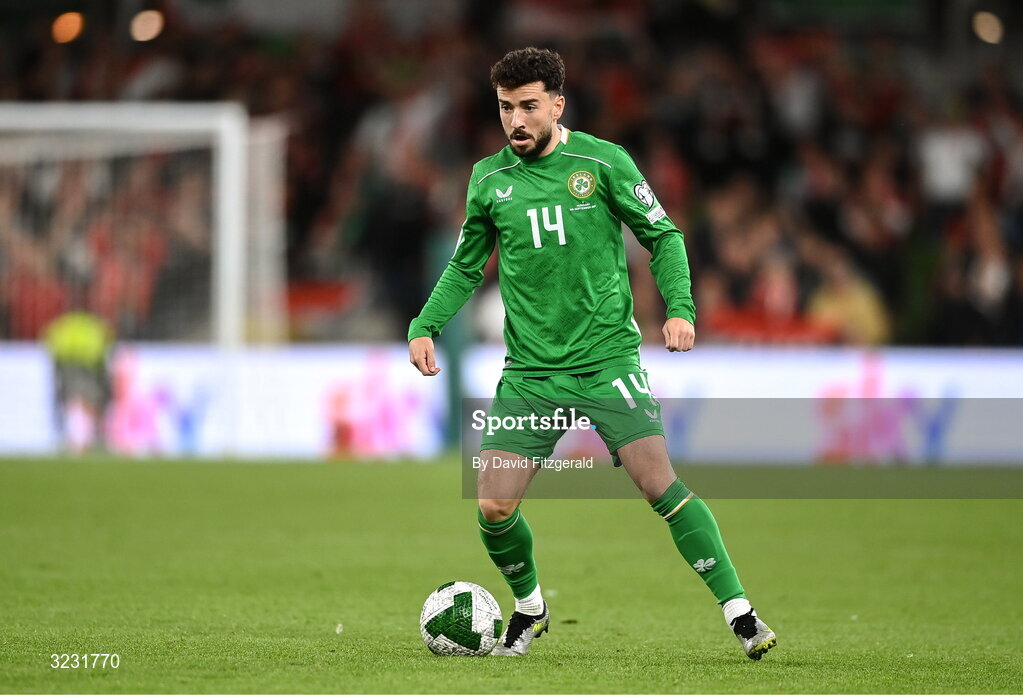 6 September 2025; Mikey Johnston of Republic of Ireland during the FIFA World Cup 2026 Group F qualifying match between Republic of Ireland and Hungary at the Aviva Stadium in Dublin. Photo by David Fitzgerald/Sportsfile