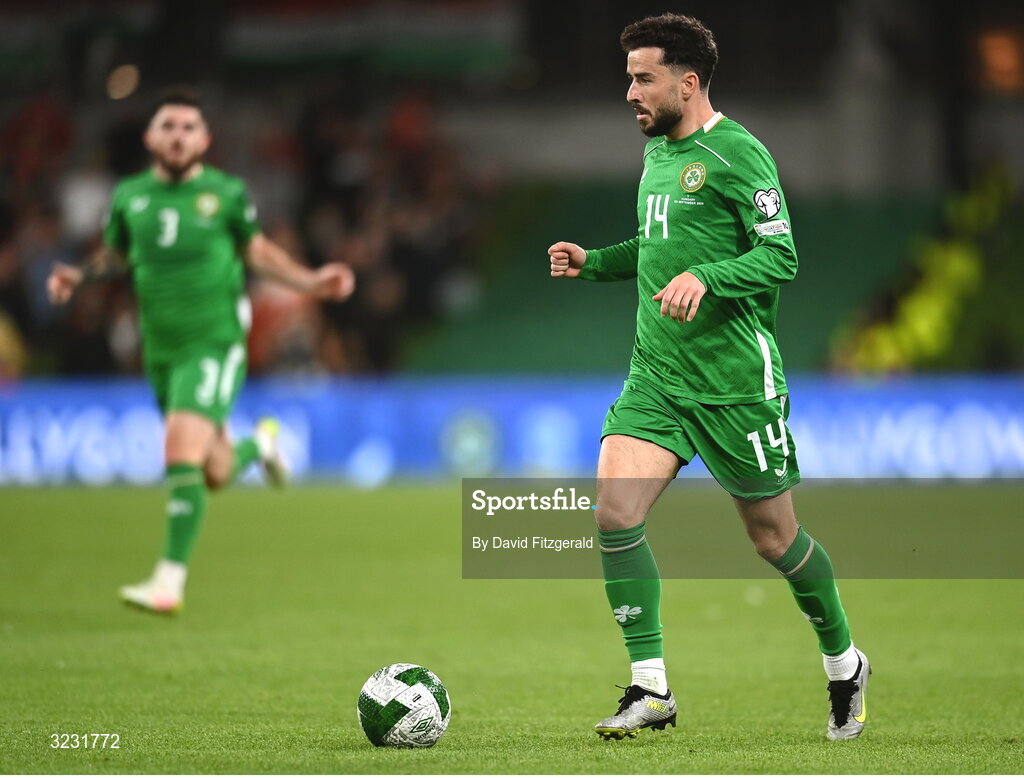 6 September 2025; Mikey Johnston of Republic of Ireland during the FIFA World Cup 2026 Group F qualifying match between Republic of Ireland and Hungary at the Aviva Stadium in Dublin. Photo by David Fitzgerald/Sportsfile