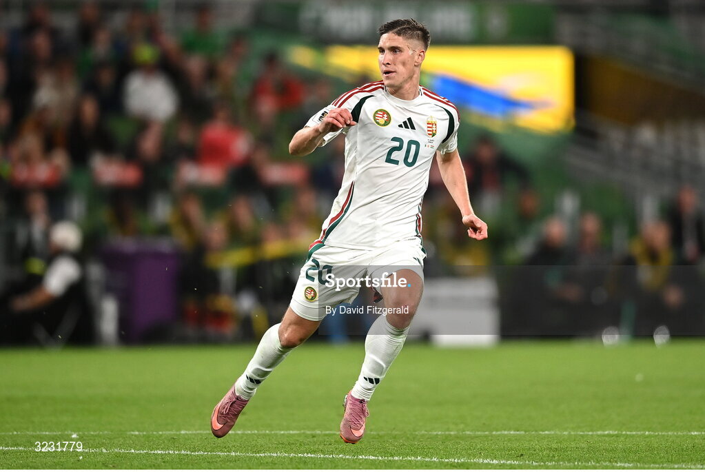 6 September 2025; Roland Sallai of Hungary during the FIFA World Cup 2026 Group F qualifying match between Republic of Ireland and Hungary at the Aviva Stadium in Dublin. Photo by David Fitzgerald/Sportsfile