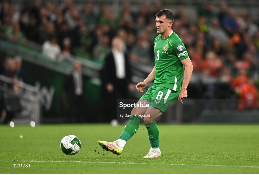 6 September 2025; Jason Knight of Republic of Ireland during the FIFA World Cup 2026 Group F qualifying match between Republic of Ireland and Hungary at the Aviva Stadium in Dublin. Photo by David Fitzgerald/Sportsfile