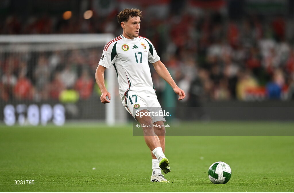 6 September 2025; Callum Styles of Hungary during the FIFA World Cup 2026 Group F qualifying match between Republic of Ireland and Hungary at the Aviva Stadium in Dublin. Photo by David Fitzgerald/Sportsfile