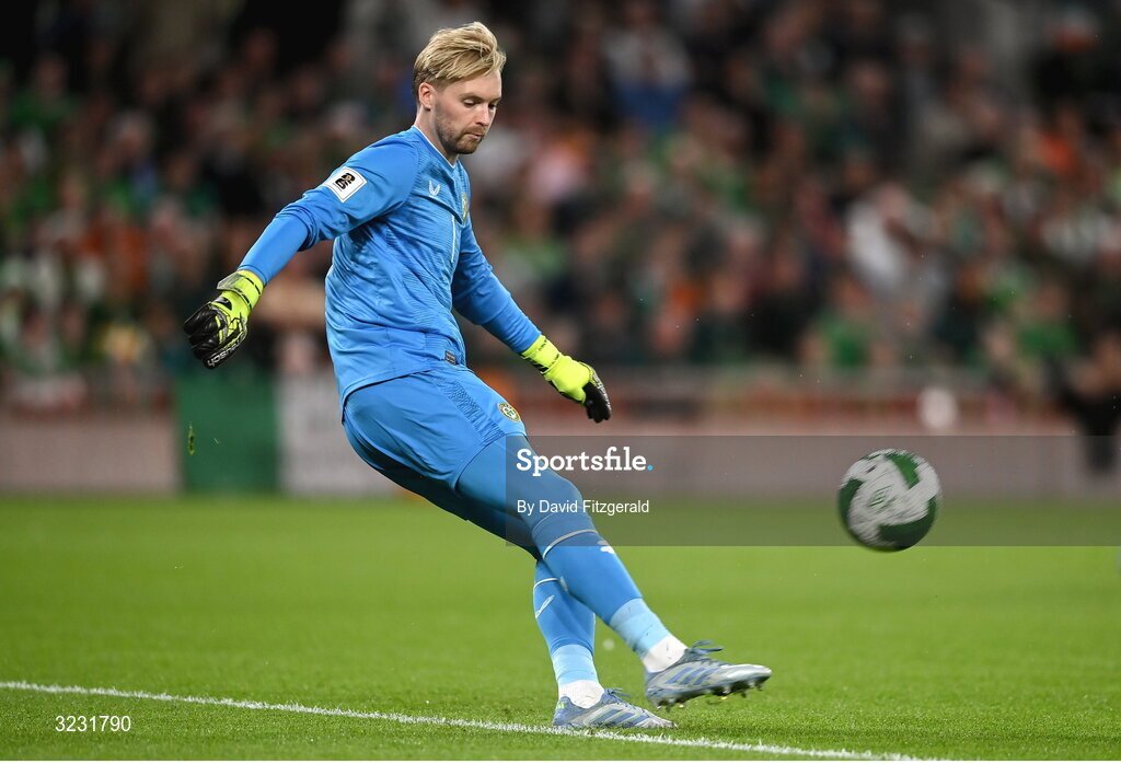 6 September 2025; Republic of Ireland goalkeeper Caoimhin Kelleher during the FIFA World Cup 2026 Group F qualifying match between Republic of Ireland and Hungary at the Aviva Stadium in Dublin. Photo by David Fitzgerald/Sportsfile