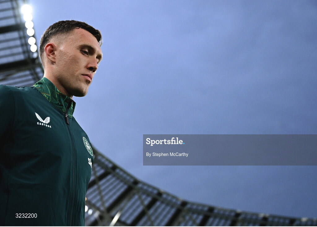 6 September 2025; Dara O'Shea of Republic of Ireland during the FIFA World Cup 2026 Group F qualifying match between Republic of Ireland and Hungary at the Aviva Stadium in Dublin. Photo by Stephen McCarthy/Sportsfile