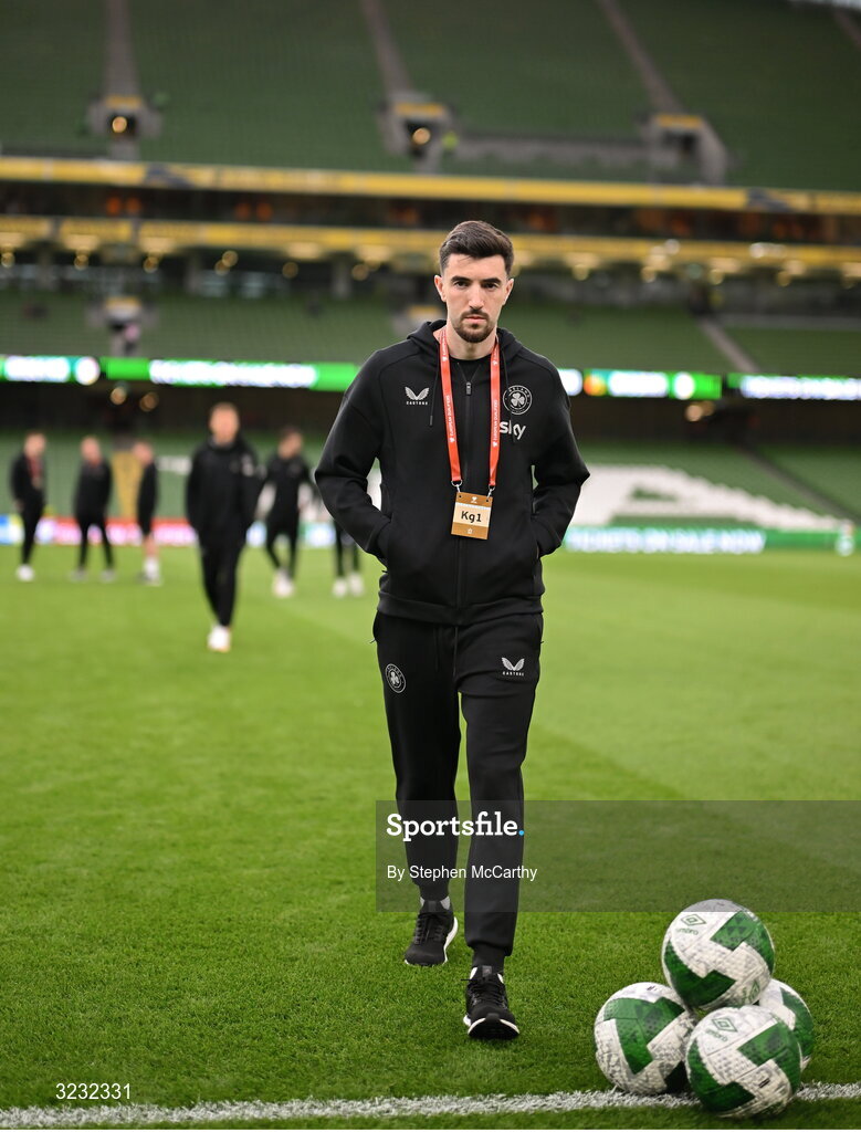 6 September 2025; Finn Azaz of Republic of Ireland before the FIFA World Cup 2026 Group F qualifying match between Republic of Ireland and Hungary at the Aviva Stadium in Dublin. Photo by Stephen McCarthy/Sportsfile
