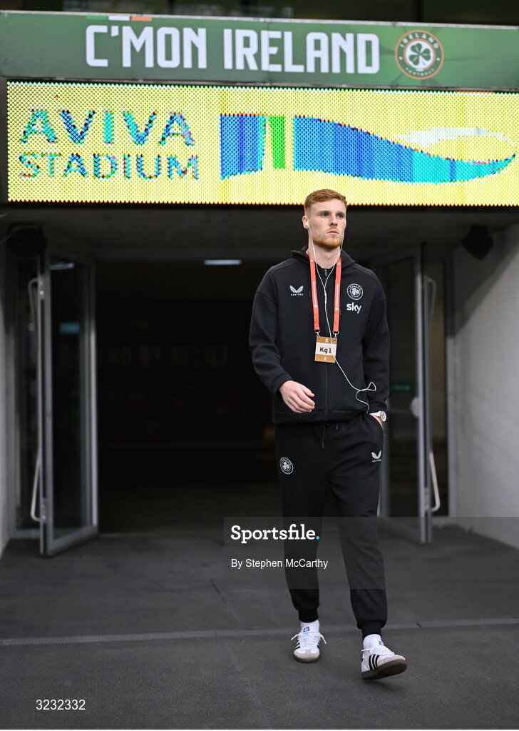 6 September 2025; Jake O'Brien of Republic of Ireland before the FIFA World Cup 2026 Group F qualifying match between Republic of Ireland and Hungary at the Aviva Stadium in Dublin. Photo by Stephen McCarthy/Sportsfile