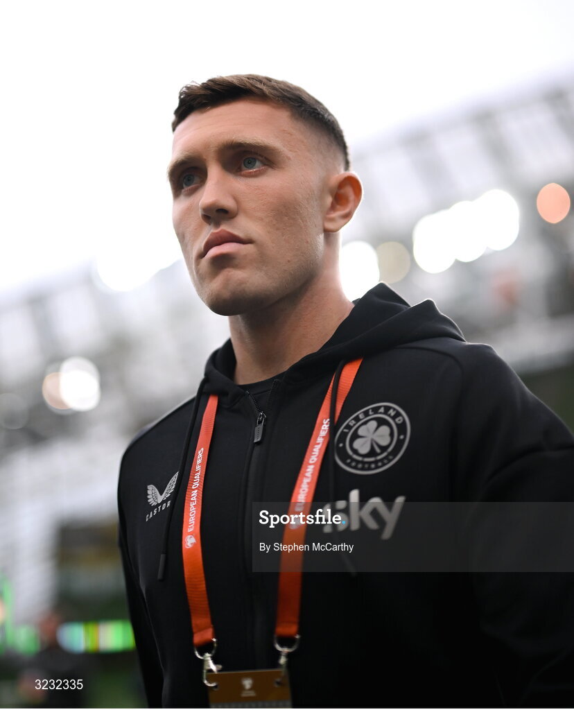 6 September 2025; Dara O'Shea of Republic of Ireland before the FIFA World Cup 2026 Group F qualifying match between Republic of Ireland and Hungary at the Aviva Stadium in Dublin. Photo by Stephen McCarthy/Sportsfile