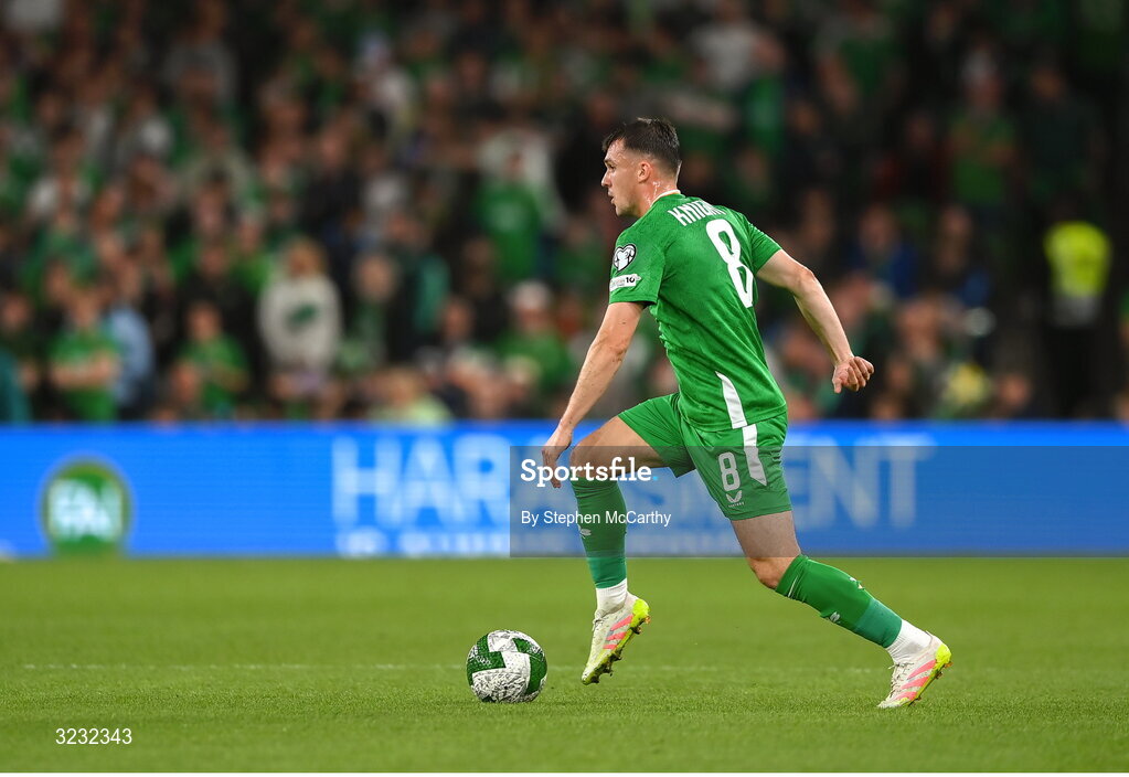 6 September 2025; Jason Knight of Republic of Ireland during the FIFA World Cup 2026 Group F qualifying match between Republic of Ireland and Hungary at the Aviva Stadium in Dublin. Photo by Stephen McCarthy/Sportsfile