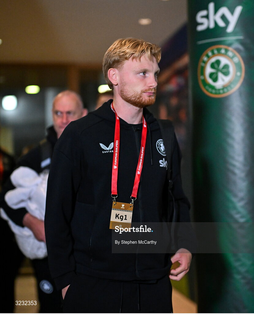 6 September 2025; Liam Scales of Republic of Ireland arrives for the FIFA World Cup 2026 Group F qualifying match between Republic of Ireland and Hungary at the Aviva Stadium in Dublin. Photo by Stephen McCarthy/Sportsfile