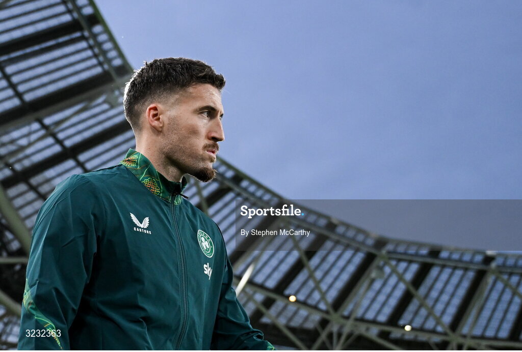 6 September 2025; Matt Doherty of Republic of Ireland before the FIFA World Cup 2026 Group F qualifying match between Republic of Ireland and Hungary at the Aviva Stadium in Dublin. Photo by Stephen McCarthy/Sportsfile