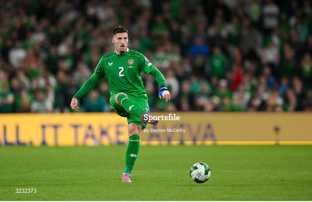 6 September 2025; Matt Doherty of Republic of Ireland during the FIFA World Cup 2026 Group F qualifying match between Republic of Ireland and Hungary at the Aviva Stadium in Dublin. Photo by Stephen McCarthy/Sportsfile