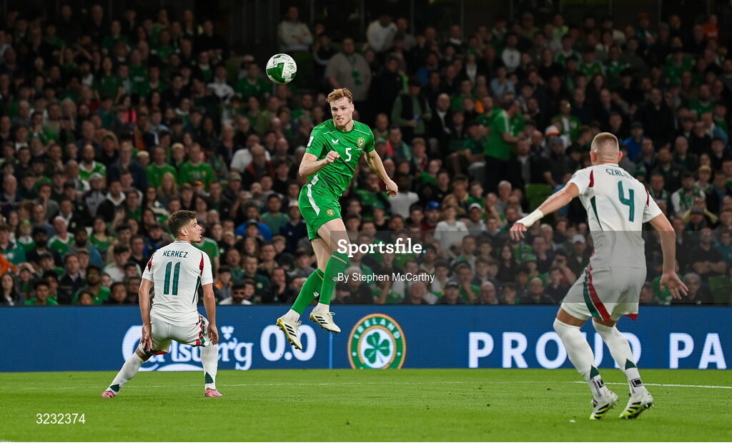 6 September 2025; Jake O'Brien of Republic of Ireland during the FIFA World Cup 2026 Group F qualifying match between Republic of Ireland and Hungary at the Aviva Stadium in Dublin. Photo by Stephen McCarthy/Sportsfile