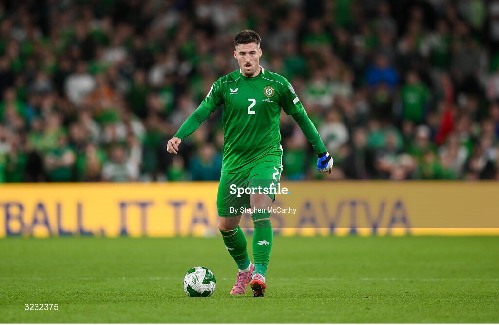 6 September 2025; Matt Doherty of Republic of Ireland during the FIFA World Cup 2026 Group F qualifying match between Republic of Ireland and Hungary at the Aviva Stadium in Dublin. Photo by Stephen McCarthy/Sportsfile
