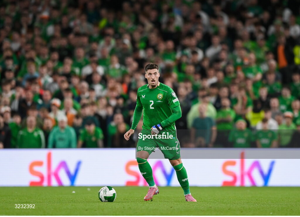 6 September 2025; Matt Doherty of Republic of Ireland during the FIFA World Cup 2026 Group F qualifying match between Republic of Ireland and Hungary at the Aviva Stadium in Dublin. Photo by Stephen McCarthy/Sportsfile