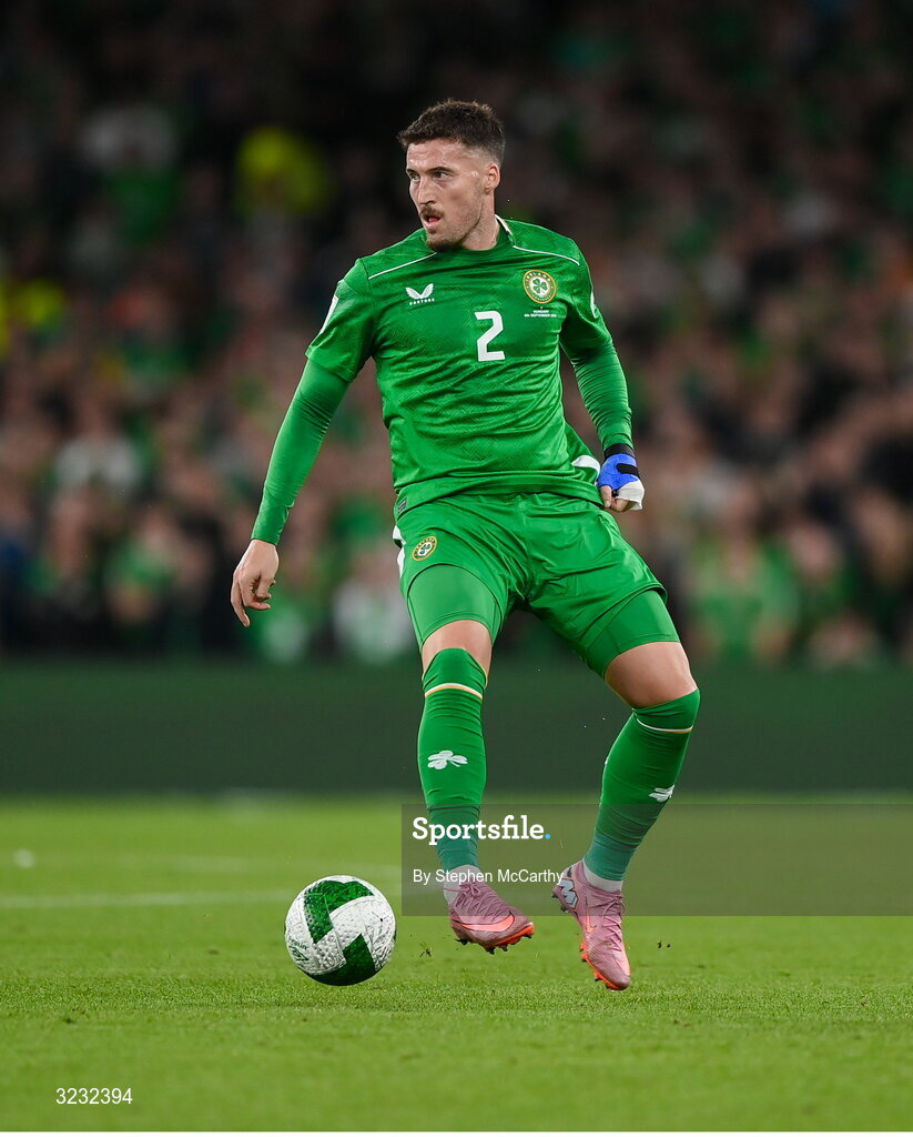 6 September 2025; Matt Doherty of Republic of Ireland during the FIFA World Cup 2026 Group F qualifying match between Republic of Ireland and Hungary at the Aviva Stadium in Dublin. Photo by Stephen McCarthy/Sportsfile