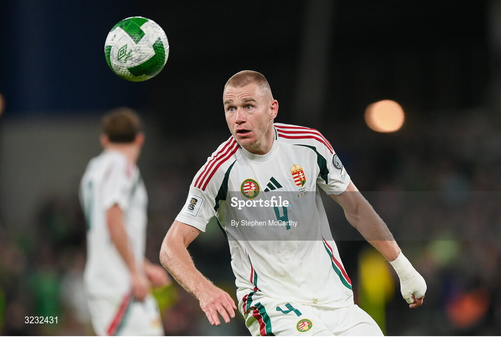 6 September 2025; Attila Szalai of Hungary during the FIFA World Cup 2026 Group F qualifying match between Republic of Ireland and Hungary at the Aviva Stadium in Dublin. Photo by Stephen McCarthy/Sportsfile