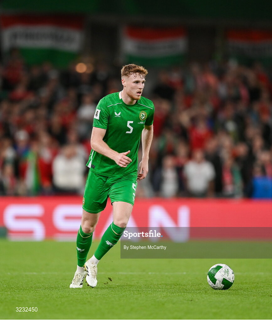 6 September 2025; Jake O'Brien of Republic of Ireland during the FIFA World Cup 2026 Group F qualifying match between Republic of Ireland and Hungary at the Aviva Stadium in Dublin. Photo by Stephen McCarthy/Sportsfile