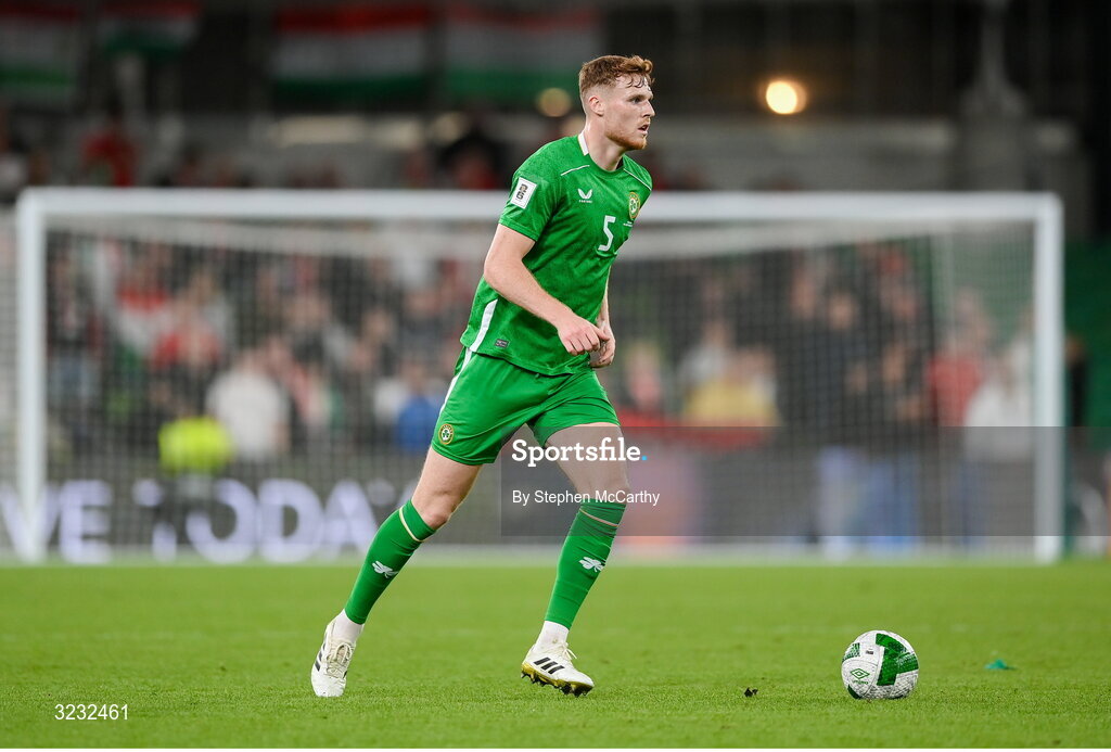 6 September 2025; Jake O'Brien of Republic of Ireland during the FIFA World Cup 2026 Group F qualifying match between Republic of Ireland and Hungary at the Aviva Stadium in Dublin. Photo by Stephen McCarthy/Sportsfile
