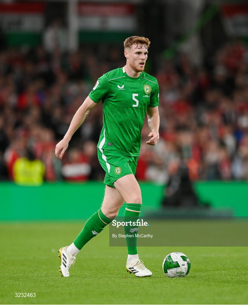 6 September 2025; Jake O'Brien of Republic of Ireland during the FIFA World Cup 2026 Group F qualifying match between Republic of Ireland and Hungary at the Aviva Stadium in Dublin. Photo by Stephen McCarthy/Sportsfile