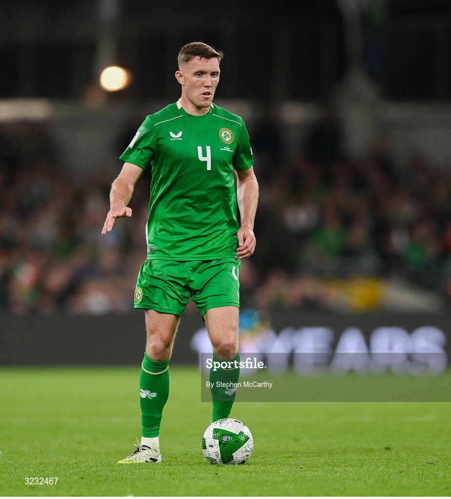 6 September 2025; Dara O'Shea of Republic of Ireland during the FIFA World Cup 2026 Group F qualifying match between Republic of Ireland and Hungary at the Aviva Stadium in Dublin. Photo by Stephen McCarthy/Sportsfile