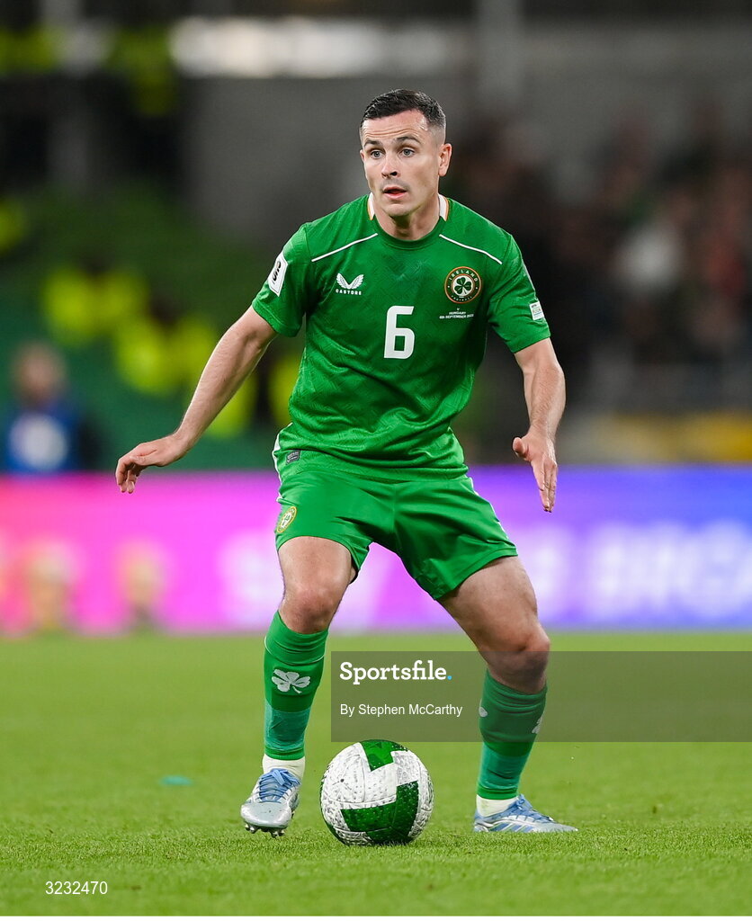 6 September 2025; Josh Cullen of Republic of Ireland during the FIFA World Cup 2026 Group F qualifying match between Republic of Ireland and Hungary at the Aviva Stadium in Dublin. Photo by Stephen McCarthy/Sportsfile