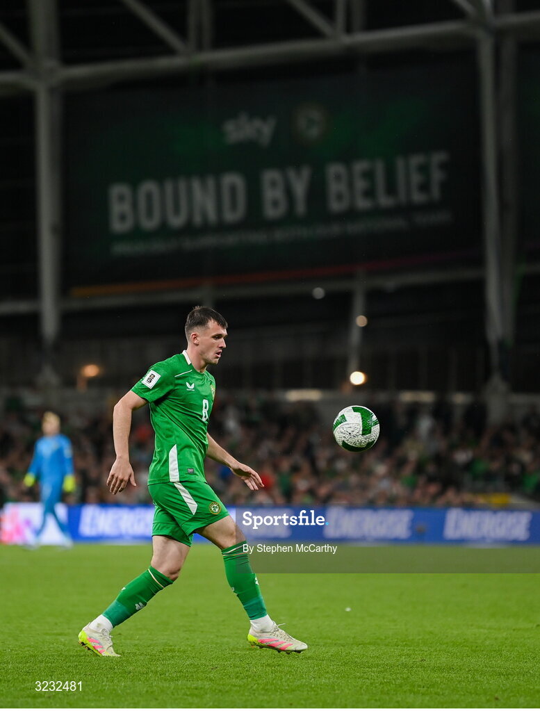 6 September 2025; Jason Knight of Republic of Ireland during the FIFA World Cup 2026 Group F qualifying match between Republic of Ireland and Hungary at the Aviva Stadium in Dublin. Photo by Stephen McCarthy/Sportsfile