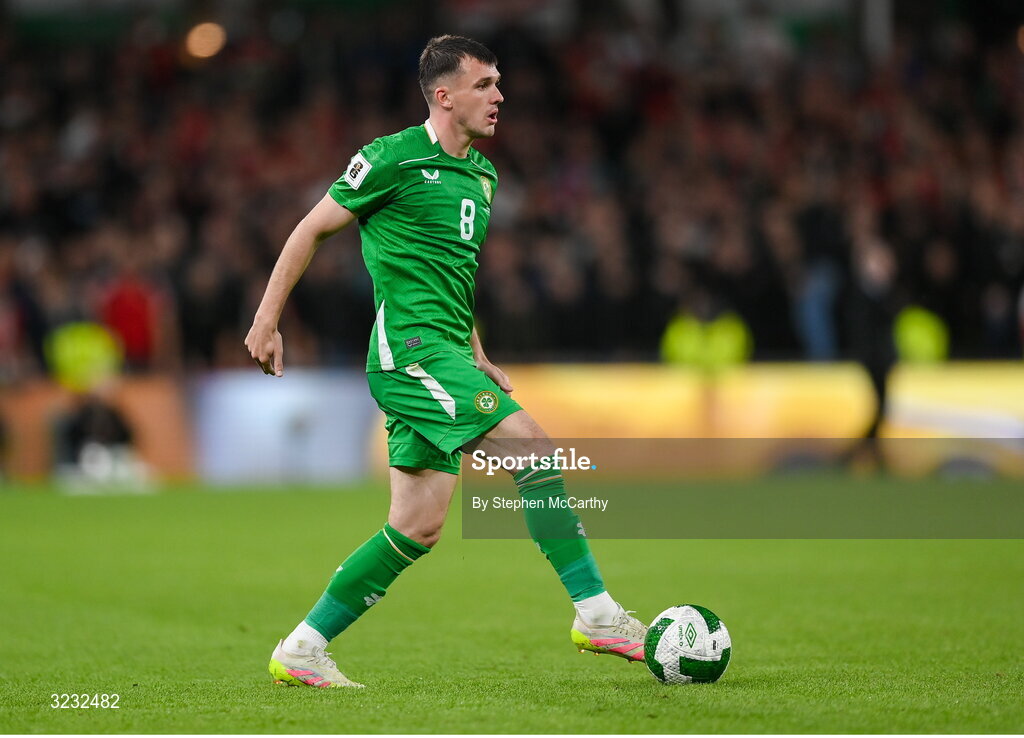 6 September 2025; Jason Knight of Republic of Ireland during the FIFA World Cup 2026 Group F qualifying match between Republic of Ireland and Hungary at the Aviva Stadium in Dublin. Photo by Stephen McCarthy/Sportsfile