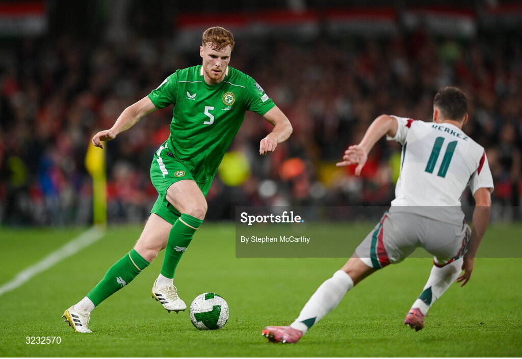 6 September 2025; Jake O'Brien of Republic of Ireland during the FIFA World Cup 2026 Group F qualifying match between Republic of Ireland and Hungary at the Aviva Stadium in Dublin. Photo by Stephen McCarthy/Sportsfile