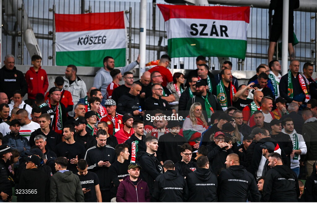 6 September 2025; Hungary supporters before the FIFA World Cup 2026 Group F qualifying match between Republic of Ireland and Hungary at the Aviva Stadium in Dublin. Photo by Ben McShane/Sportsfile