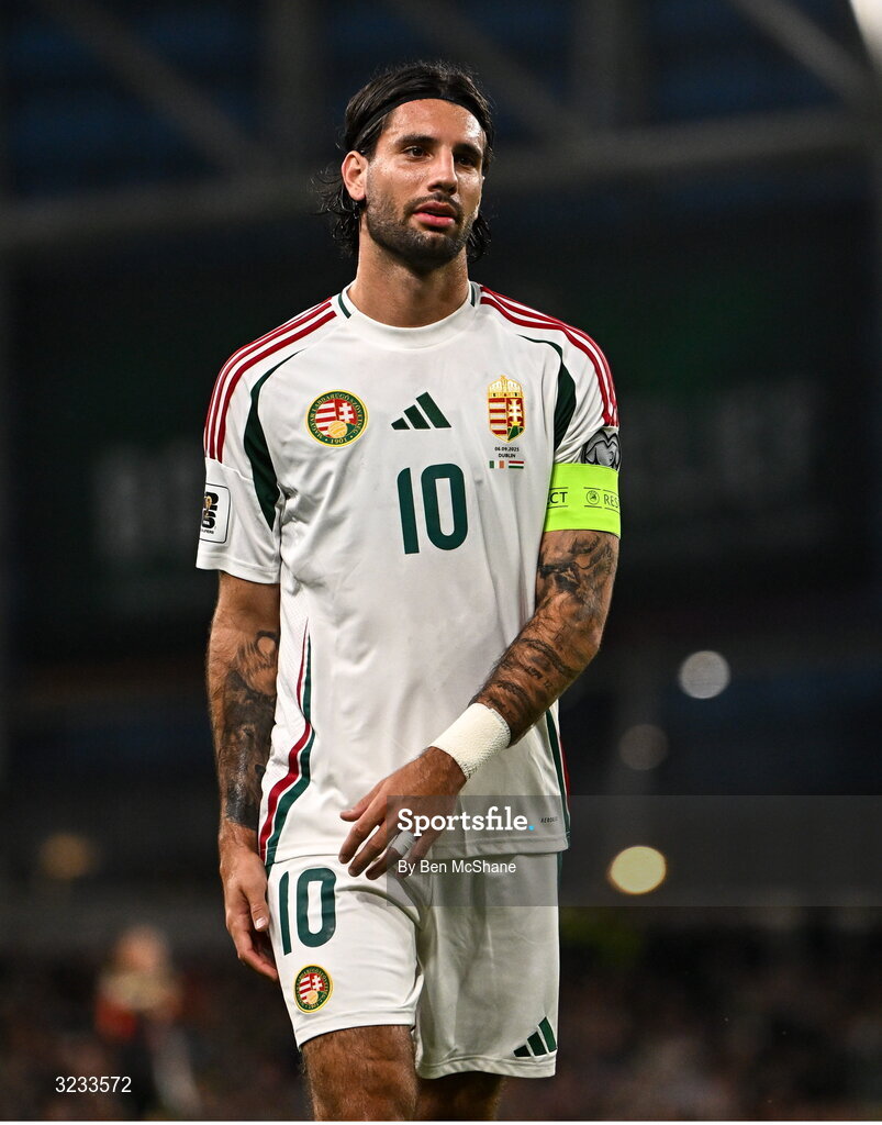 6 September 2025; Dominik Szoboszlai of Hungary during the FIFA World Cup 2026 Group F qualifying match between Republic of Ireland and Hungary at the Aviva Stadium in Dublin. Photo by Ben McShane/Sportsfile