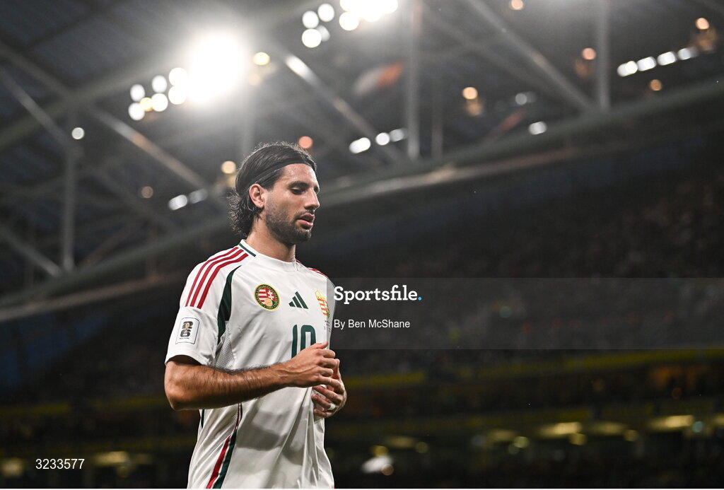 6 September 2025; Dominik Szoboszlai of Hungary during the FIFA World Cup 2026 Group F qualifying match between Republic of Ireland and Hungary at the Aviva Stadium in Dublin. Photo by Ben McShane/Sportsfile
