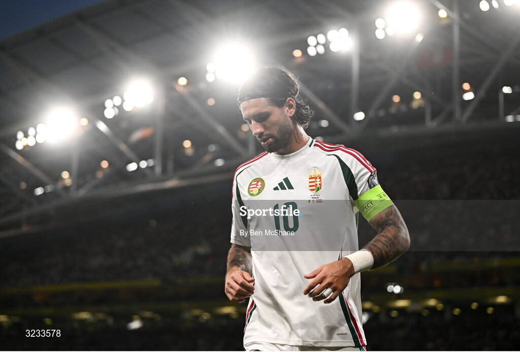 6 September 2025; Dominik Szoboszlai of Hungary during the FIFA World Cup 2026 Group F qualifying match between Republic of Ireland and Hungary at the Aviva Stadium in Dublin. Photo by Ben McShane/Sportsfile