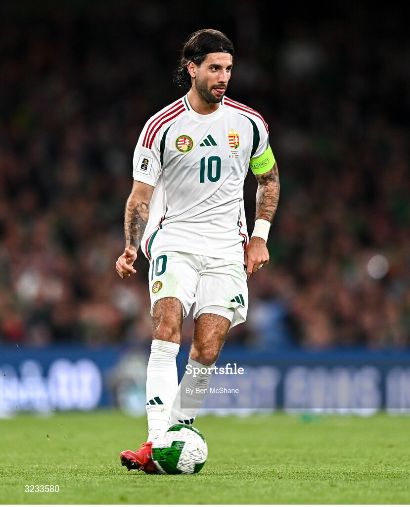 6 September 2025; Dominik Szoboszlai of Hungary during the FIFA World Cup 2026 Group F qualifying match between Republic of Ireland and Hungary at the Aviva Stadium in Dublin. Photo by Ben McShane/Sportsfile