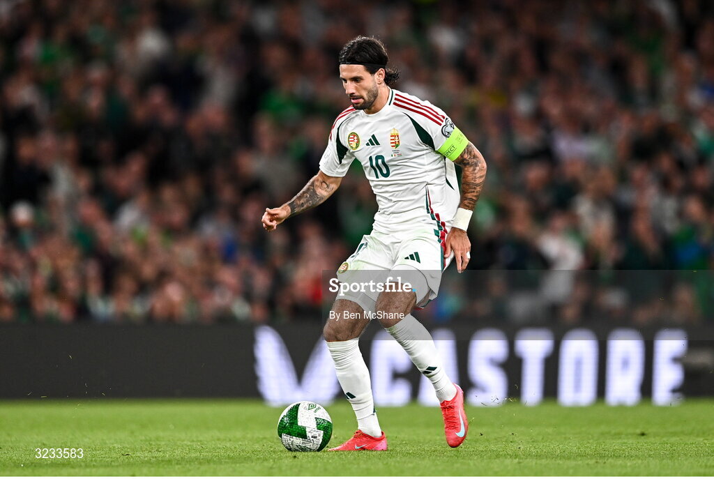 6 September 2025; Dominik Szoboszlai of Hungary during the FIFA World Cup 2026 Group F qualifying match between Republic of Ireland and Hungary at the Aviva Stadium in Dublin. Photo by Ben McShane/Sportsfile