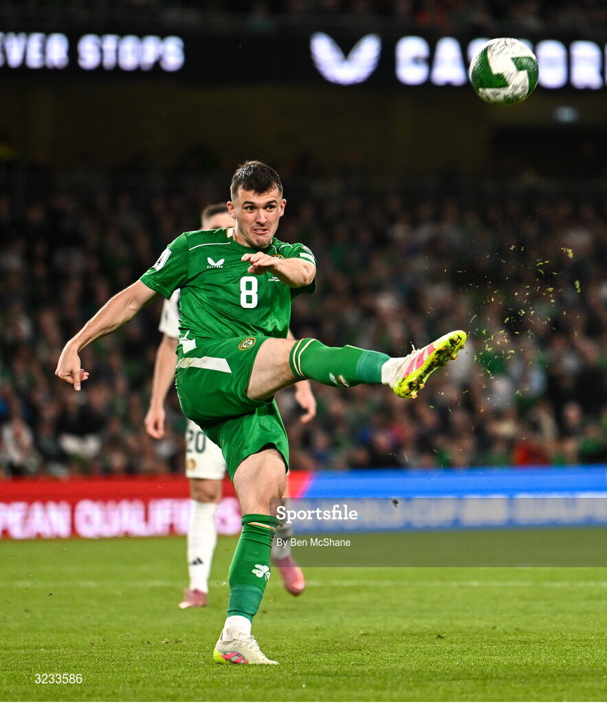 6 September 2025; Jason Knight of Republic of Ireland during the FIFA World Cup 2026 Group F qualifying match between Republic of Ireland and Hungary at the Aviva Stadium in Dublin. Photo by Ben McShane/Sportsfile