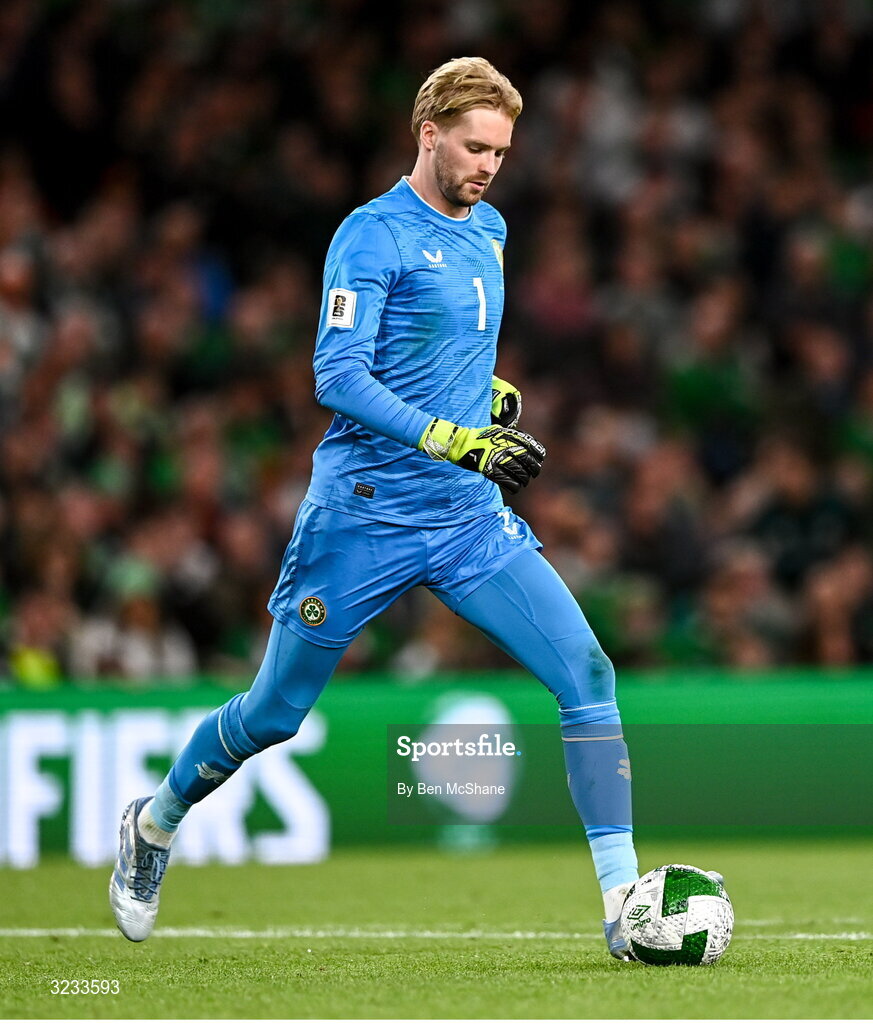 6 September 2025; Republic of Ireland goalkeeper Caoimhin Kelleher during the FIFA World Cup 2026 Group F qualifying match between Republic of Ireland and Hungary at the Aviva Stadium in Dublin. Photo by Ben McShane/Sportsfile