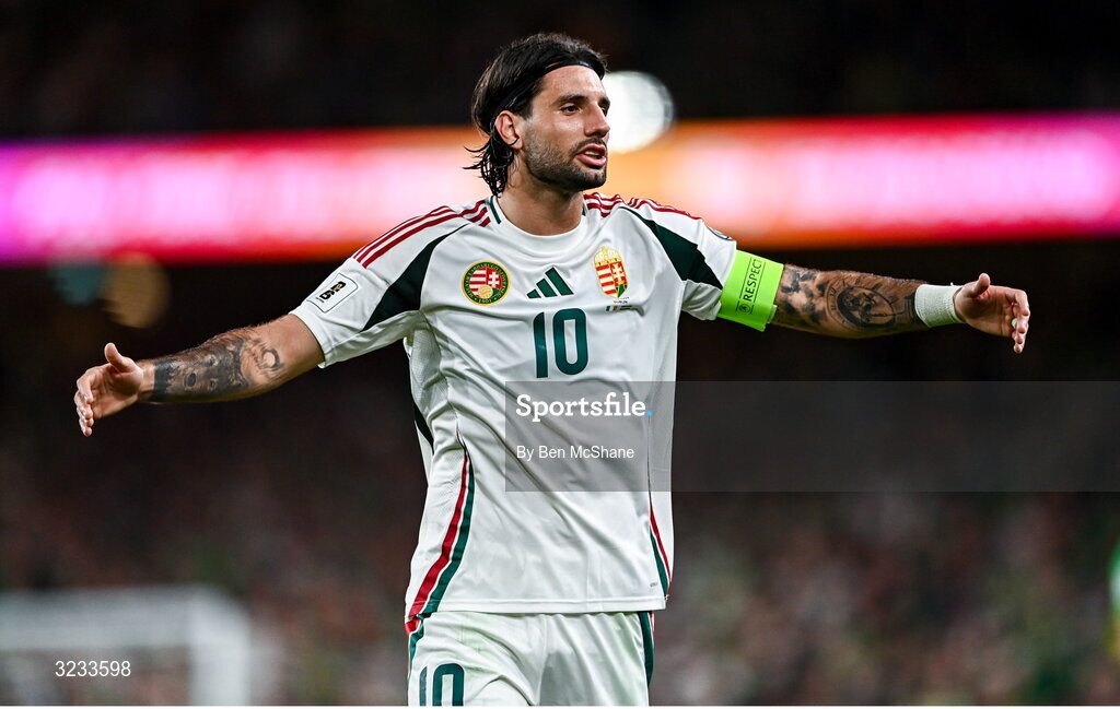 6 September 2025; Dominik Szoboszlai of Hungary during the FIFA World Cup 2026 Group F qualifying match between Republic of Ireland and Hungary at the Aviva Stadium in Dublin. Photo by Ben McShane/Sportsfile