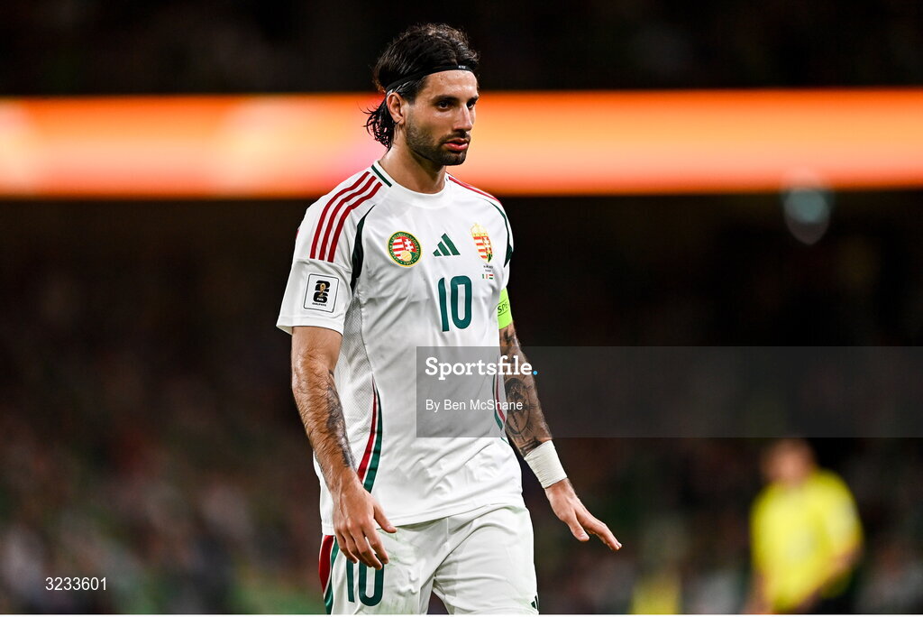 6 September 2025; Dominik Szoboszlai of Hungary during the FIFA World Cup 2026 Group F qualifying match between Republic of Ireland and Hungary at the Aviva Stadium in Dublin. Photo by Ben McShane/Sportsfile