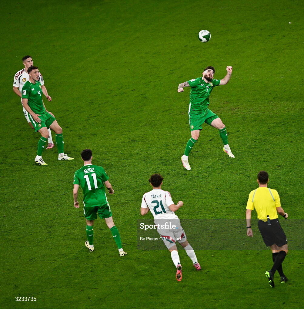 6 September 2025; Ryan Manning of Republic of Ireland during the FIFA World Cup 2026 Group F qualifying match between Republic of Ireland and Hungary at the Aviva Stadium in Dublin. Photo by Piaras Ó Mídheach/Sportsfile