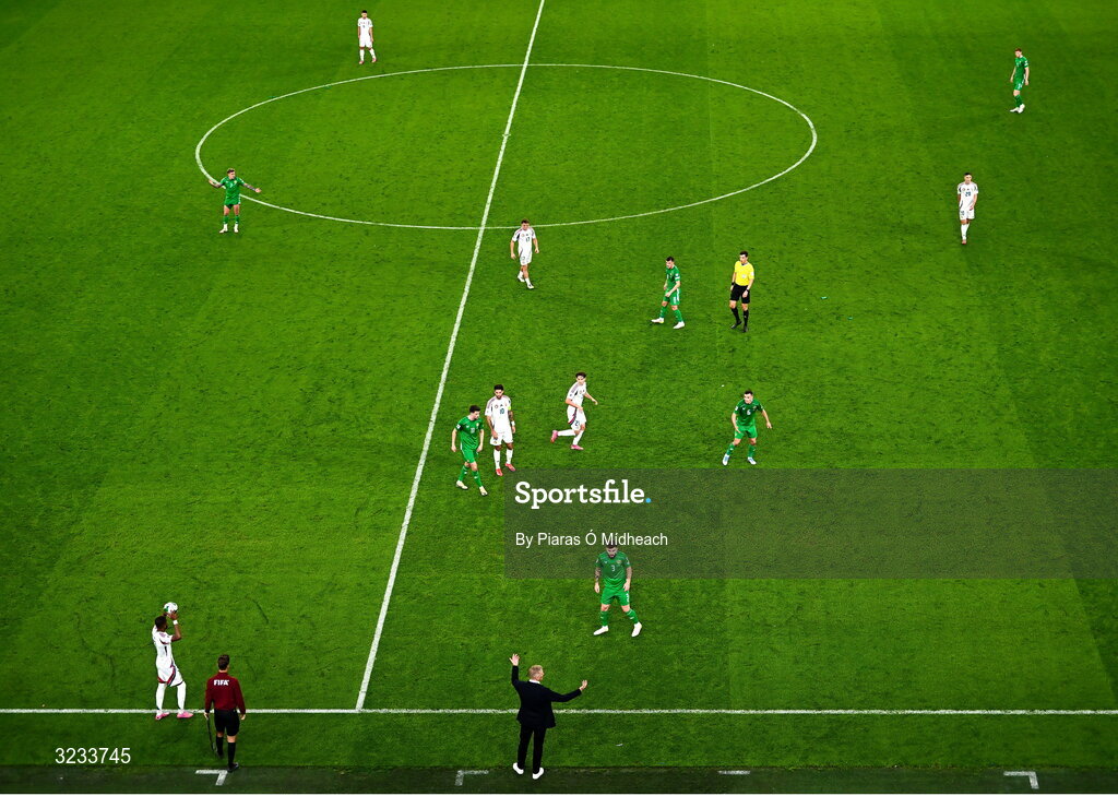 6 September 2025; Republic of Ireland head coach Heimir Hallgrimsson reacts as he waits for Loic Nego of Hungary to take a throw-in during the FIFA World Cup 2026 Group F qualifying match between Republic of Ireland and Hungary at the Aviva Stadium in Dublin. Photo by Piaras Ó Mídheach/Sportsfile