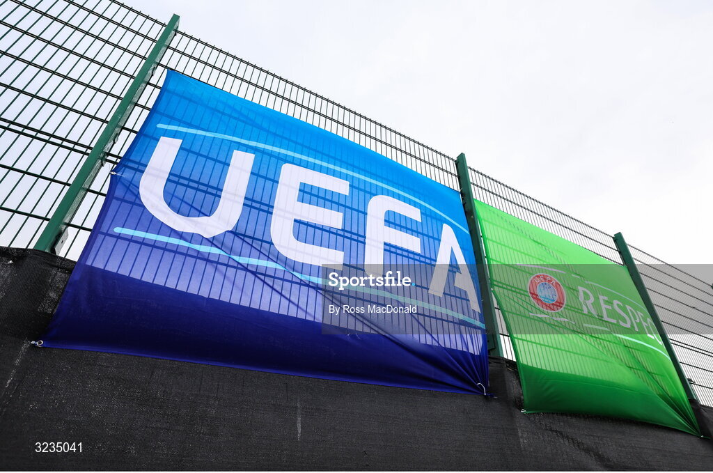 10 September 2025; A general view of a UEFA banner before the UEFA Women's Europa Cup first qualifying round first leg match between Glasgow City and Athlone Town at Petershill Park in Glasgow, Scotland. Photo by Ross MacDonald/Sportsfile