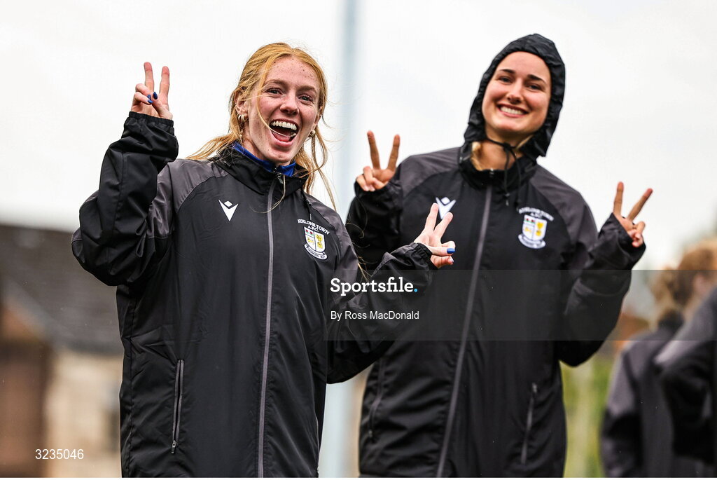 10 September 2025; Kelly Brady, left, and Natalie McNally of Athlone Town before the UEFA Women's Europa Cup first qualifying round first leg match between Glasgow City and Athlone Town at Petershill Park in Glasgow, Scotland. Photo by Ross MacDonald/Sportsfile
