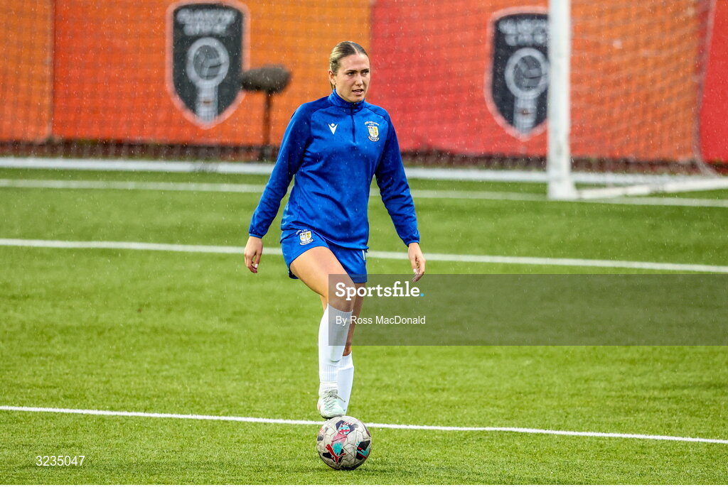 10 September 2025; Madison Gibson of Athlone Town warms up befire the UEFA Women's Europa Cup first qualifying round first leg match between Glasgow City and Athlone Town at Petershill Park in Glasgow, Scotland. Photo by Ross MacDonald/Sportsfile