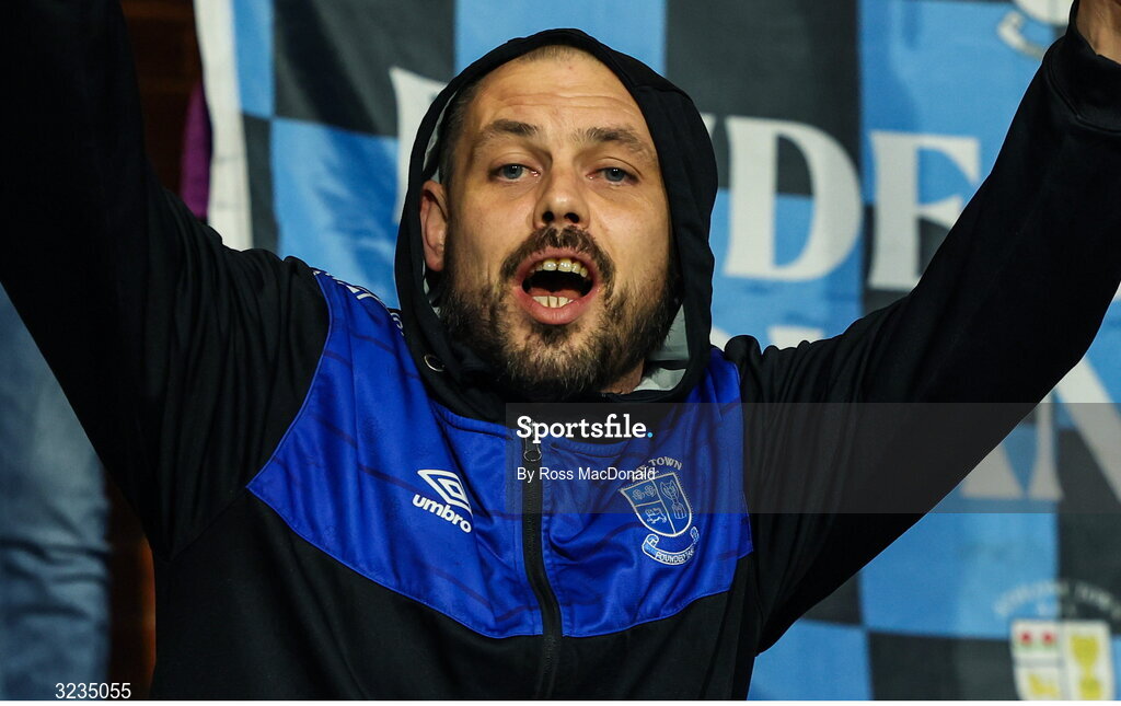 10 September 2025; An Athlone Town supporter before the UEFA Women's Europa Cup first qualifying round first leg match between Glasgow City and Athlone Town at Petershill Park in Glasgow, Scotland. Photo by Ross MacDonald/Sportsfile