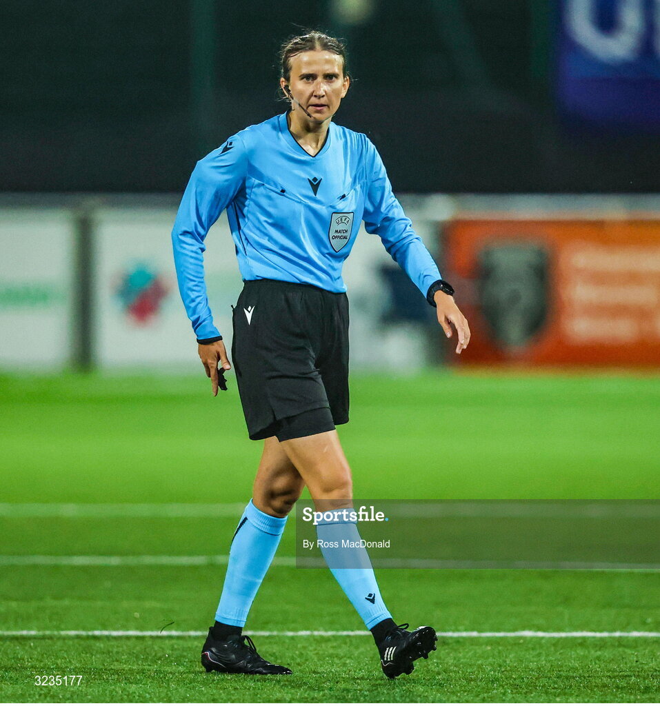 10 September 2025; Referee Tjasa Misja during the UEFA Women's Europa Cup first qualifying round first leg match between Glasgow City and Athlone Town at Petershill Park in Glasgow, Scotland. Photo by Ross MacDonald/Sportsfile