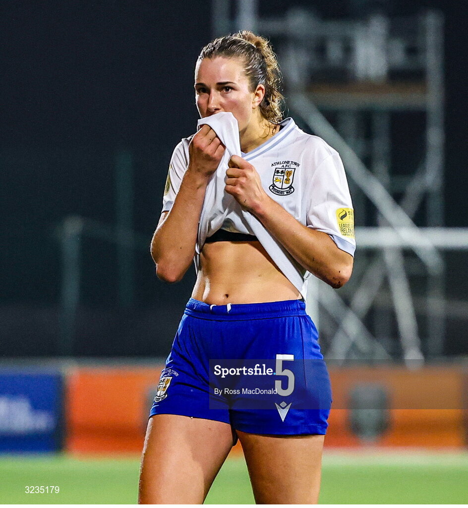 10 September 2025; Natalie Mcnally of Athlone Town looks dejected at full time after the UEFA Women's Europa Cup first qualifying round first leg match between Glasgow City and Athlone Town at Petershill Park in Glasgow, Scotland. Photo by Ross MacDonald/Sportsfile