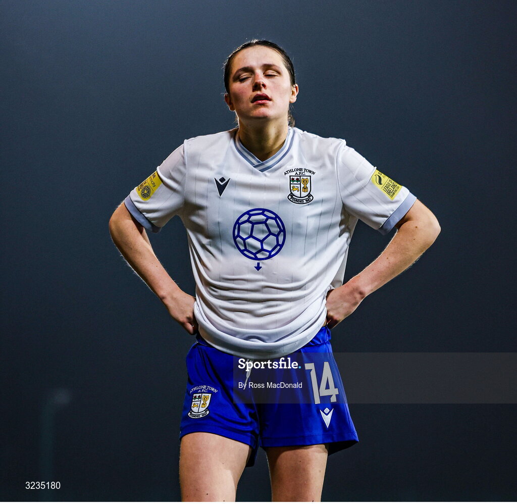 10 September 2025; Roisin Molloy of Athlone Town looks dejected at full time after the UEFA Women's Europa Cup first qualifying round first leg match between Glasgow City and Athlone Town at Petershill Park in Glasgow, Scotland. Photo by Ross MacDonald/Sportsfile