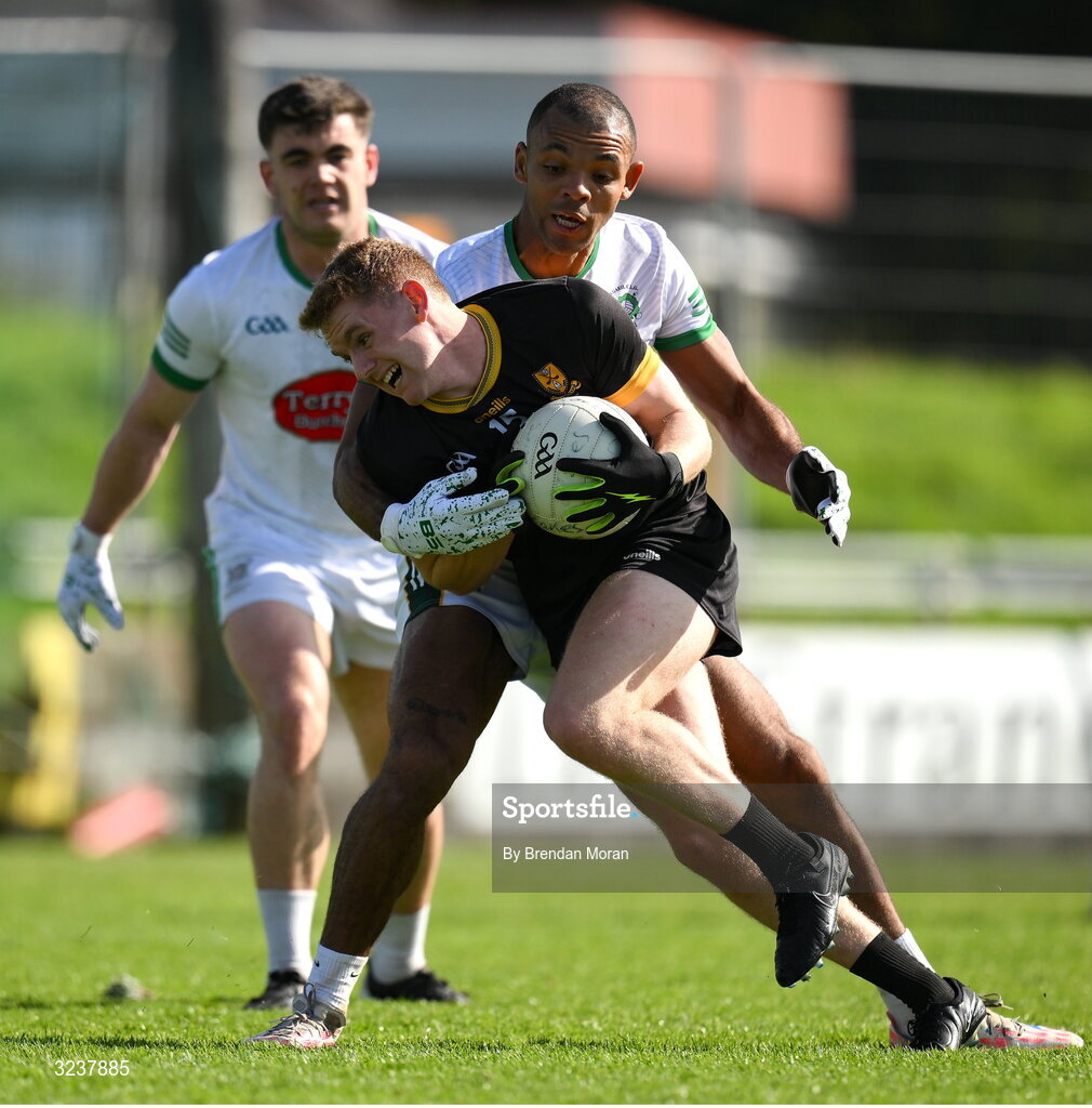 14 September 2025; Cian McMahon of Dr Crokes in action against Stefan Okunbor of Na Gaeil during the Kerry County Senior Club Football Championship final match between Dr Crokes and Na Gaeil at Austin Stack Park in Tralee, Kerry. Photo by Brendan Moran/Sportsfile