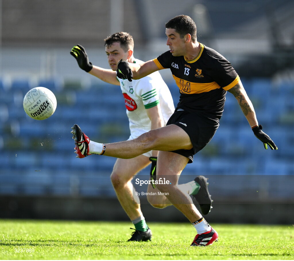 14 September 2025; Tony Brosnan of Dr Crokes in action against Fergal Barry of Na Gaeil during the Kerry County Senior Club Football Championship final match between Dr Crokes and Na Gaeil at Austin Stack Park in Tralee, Kerry. Photo by Brendan Moran/Sportsfile
